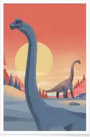 JUNIQE - Poster Brachiosaurus -13x18 /Blauw & Oranje