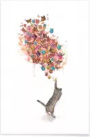 JUNIQE - Poster Catching Butterflies -60x90 /Geel & Rood