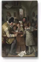De dorpsschool - Jan Steen - 19,5 x 30 cm - Niet van echt te onderscheiden houten schilderijtje - Mooier dan een schilderij op canvas - Laqueprint.