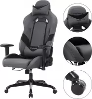 Game Stoel – Gaming Chair – Verstelbare Kussens – Wijde rugleuning - Grijs met Zwart