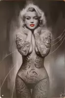 Marilyn Monroe staand Tattoo Reclamebord van metaal METALEN-WANDBORD - MUURPLAAT - VINTAGE - RETRO - HORECA- BORD-WANDDECORATIE -TEKSTBORD - DECORATIEBORD - RECLAMEPLAAT - WANDPLAA