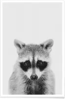 JUNIQE - Poster Raccoon Classic -13x18 /Wit & Zwart