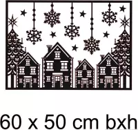 Raam sticker Kersttafereel / Kerststicker /  Christmas scene kleur zwart  afmeting 60 x 50 cm bxh