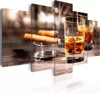 Schilderijen Op Canvas - Schilderij - Cigar and whiskey 100x50 - Artgeist Schilderij