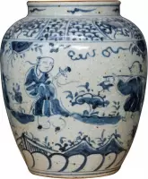 The Ming Garden Collection | Chinees Porselein | Kleine Porseleinen Pot Met Chinese Mensen | Blauw & Wit