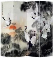 Fine Asianliving Chinees Kamerscherm Oosters Scheidingswand B160xH180cm 4 Panelen Kraanvogels Zonsopgang