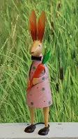 Metalen paashaas in bonte kleuren - hoogte 39cm - voorjaar - Pasen - konijn