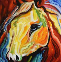 Schilderij paard modern 80 x 80 Artello - handgeschilderd schilderij met signatuur - schilderijen woonkamer - wanddecoratie - 700+ collectie Artello schilderijenkunst