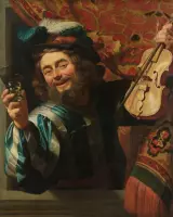 Wanddecoratie / Schilderij / Poster / Doek / Schilderstuk / Muurdecoratie / Fotokunst / Tafereel Een vrolijke vioolspeler - Gerard van Honthorst gedrukt op Dibond