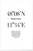 JUNIQE - Poster Coördinaten München -40x60 /Wit & Zwart