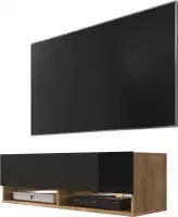 Maison’s Tv meubel – Tv Kast meubel – Tv meubel – Tv Meubels – Tv meubels Hout – Eiken hout  – Bruin – Zwart – LED Verlichting – Wander – 100x30x32,5