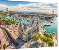 Port Vell vanaf het Columbus Monument in Barcelona - Foto op Plexiglas - 60 x 40 cm