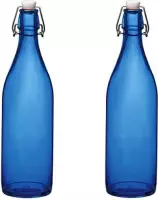5x stuks blauwe giara flessen met beugeldop - Woondecoratie giara fles - Blauwe weckflessen / Inhoud 1 liter
