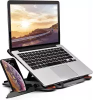 Laptop standaard verstelbaar met telefoonhouder - universeel - zwart - 8 standen - 13 inch t/m 17 inch - laptop stand - laptop verhoger - voor bed en bureau