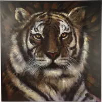 Groot vierkant schilderij tijger bruin vooraanzicht 80x80 cm