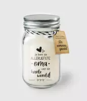 Kaars - Liefste Oma - Lichte vanille geur - In glazen pot - In cadeauverpakking met gekleurd lint