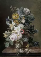 Stilleven met bloemen, Eelke Jelles Eelkema, 1815 - 1839 op aluminium dibond
