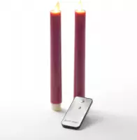 2x Bordeaux rode LED kaarsen/dinerkaarsen op afstandsbediening 23 cm - LED kaarsen op batterijen
