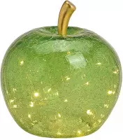 Groene glazen appel met 30 LED-verlichting, 22 cm
