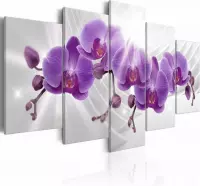 Schilderij - Abstracte tuin: Paarse Orchidee , 5 luik