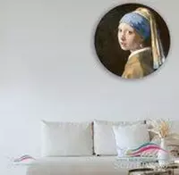 Kunst: Het meisje met de parel van Johannes Vermeer  als muurcirkel op aluminium dibond® voor thuis. ⌀ 100 cm