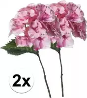 2x Roze kunst hortensia tak 28 cm - Kunstbloemen