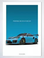 Porsche 911 GT2 RS MR Blauw op Poster - 50 x 70cm - Auto Poster Kinderkamer / Slaapkamer / Kantoor