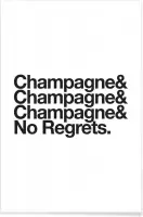 JUNIQE - Poster Champagne & Regrets -20x30 /Wit & Zwart