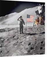 Astronaut gives salute beside U.S. flag (maanlanding) - Foto op Plexiglas - 60 x 60 cm