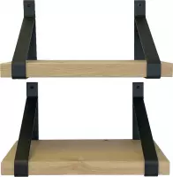 GoudmetHout Prijstopper - Set Eiken Wandplanken - Industrieel Wandrek - 50x25 cm - Industriële Plankdragers - Staal - Mat Zwart