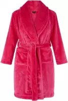 Roze kinderbadjas - fleece - sjaalkraag - badrock - maat (S) 110-116