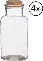 4 Glazen Vazen met Kurk - Fles met Dop - Decoratief - Ø8 h.16 cm - 600 ml