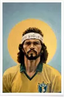 JUNIQE - Poster Football Icon - Sócrates -40x60 /Blauw & Geel