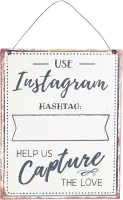 Clayre & Eef Tekstbord 24*1*19 cm Wit Metaal Rechthoek Instagram Hashtag Wandbord Quote Bord Spreuk