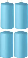 4x Turquoise cilinderkaarsen/stompkaarsen 6 x 10 cm 36 branduren - Geurloze kaarsen turquoise - Woondecoraties