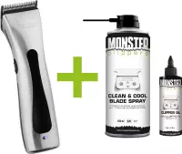 WAHL Beretto Tondeuse Chrome Brushed Pro-Lithium Accu - Snoerloos + Monster Clippers Clean & Cool Blade Spray + Monster Clippers Oil voor Tondeuses en Trimmers