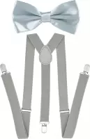 Fako Fashion® - Bretels Met Vlinderstrik - Vlinderdas - Strik - Effen - 100cm - Lichtgrijs