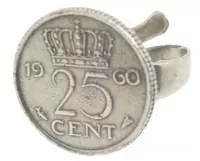 Ring gulden kwartje 25 cent jaartal 1960 Verzilverd