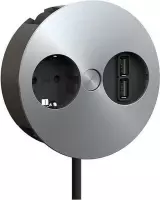Bachmann Twist - Inbouw Stopcontact - 1x 230V + USB charger - 2 meter RA aansluitsnoer - RVS
