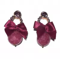 Oorbellen fuchsia | Swarovski | ronde hanger | strik