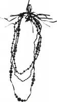 Lange zwarte ketting dames met facet geslepen kralen met verschillend formaat en strik