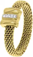 Lucardi Dames Ring mesh goldplated met kristal - Ring - Cadeau - Staal - Goudkleurig