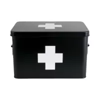 pt, | verbanddoos/decoratieve opbergbox/medicine storage box cross | metaal | large 31,5x19,5x21cm | mat black/mat zwart