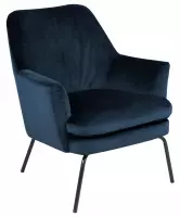 24Designs Fauteuil Lotta - Donkerblauw Fluweel - Zwarte Metalen Poten