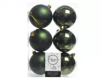 5 stuks Kerstbal plastic glans-mat diameter 8cm Dennen groen KSD