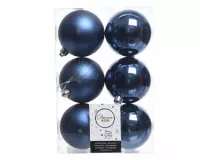 6 stuks Kerstbal plastic glans-mat diameter 8cm nacht blauw KSD
