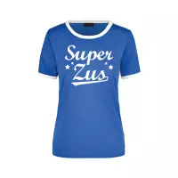 Super zus blauw/wit ringer t-shirt - dames - Verjaardag cadeau shirt M