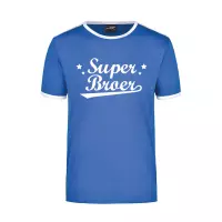 Super broer blauw/wit ringer t-shirt voor heren - Verjaardag cadeau shirt S