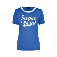 Super oma blauw/wit ringer t-shirt - dames - Verjaardag cadeau shirt L
