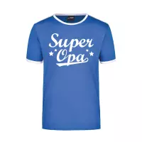 Super opa blauw/wit ringer t-shirt voor heren - Verjaardag cadeau shirt M